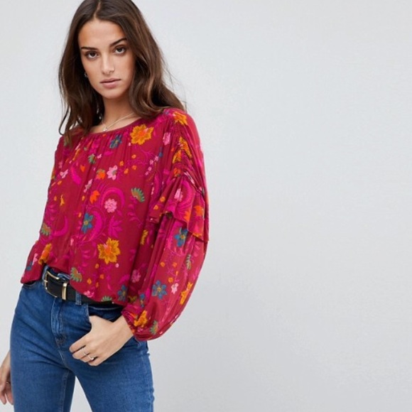 Free People Wildflower Honey Top Blouse Berry S - Picture 4 of 4